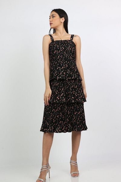 Nichii Layered Floral Midi Dress with Straps