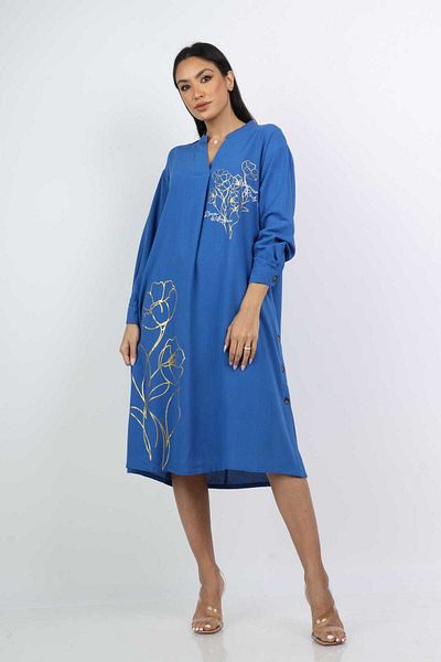 Nichii Floral Print Long Sleeve Midi Shirt Dress