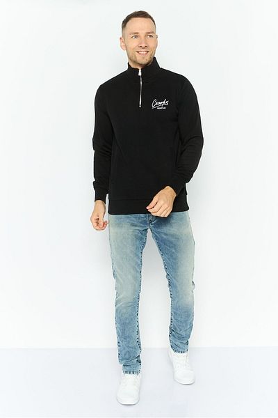 CROOKS CASTLES Men Half Zipper Embroidered Logo Long Sleeve Sweatshirt, Black
