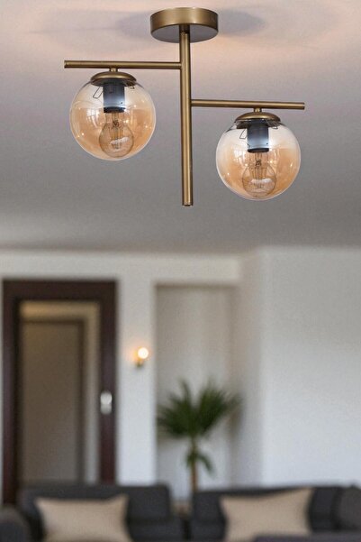 Lumexx TERRA 2 Lİ ESKİTME BAL CAMLI PLAFONYER AVİZE