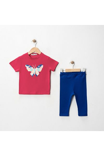 MK Mukko Kids Girls' Butterfly Printed Basic Seasonal/Summer Leggings T-Shirt Bottom Top Set
