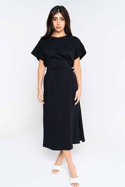 Nichii Solid Midi Dress with Short Sleeves