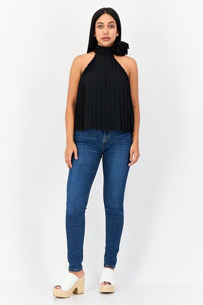 Area Stars Women Turtle Neck Sleeveless Plain Top, Black