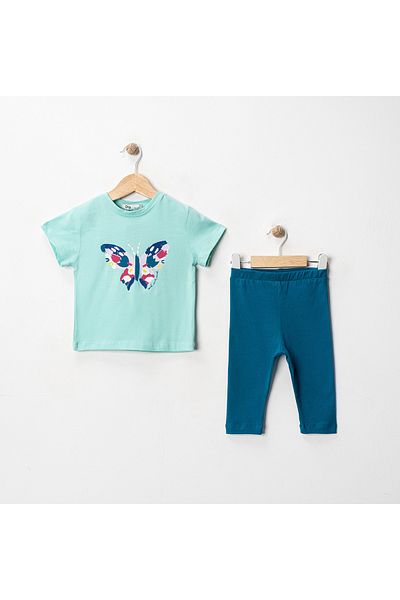 MK Mukko Kids Girls' Butterfly Printed Basic Seasonal/Summer Leggings T-Shirt Bottom Top Set