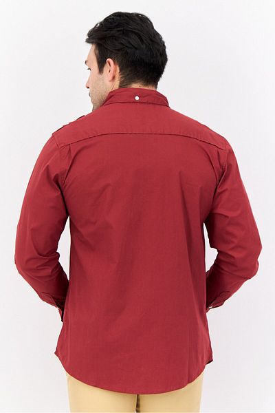 Paper Denim & Cloth Men Slim Fit Solid Long Sleeves Casual Shirt, Dark Brown