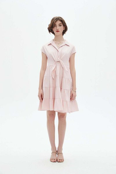 Nichii Short Ruffled Dress with Short Sleeves and Shirt Collar