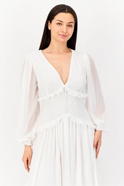 Archive Design Studio Women Textured Casual Midi Dress, White