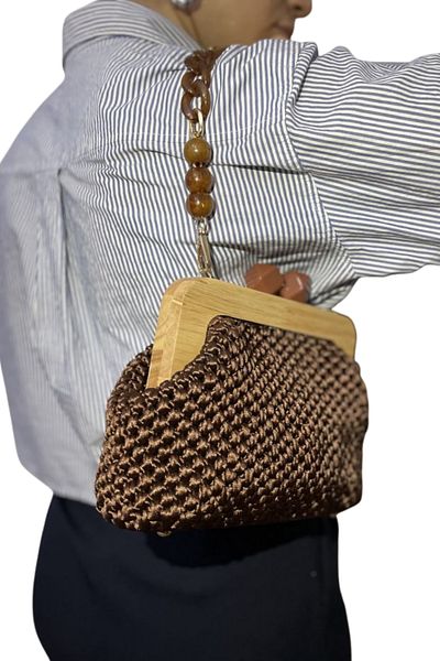 Uretti - Necla 1824 8818 Handmade Wooden Burs Closure Flush Rope Shoulder Bag