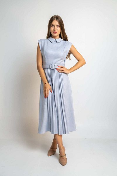 Nichii Women's Midi A-Line Dress with Belt and Flared Collar