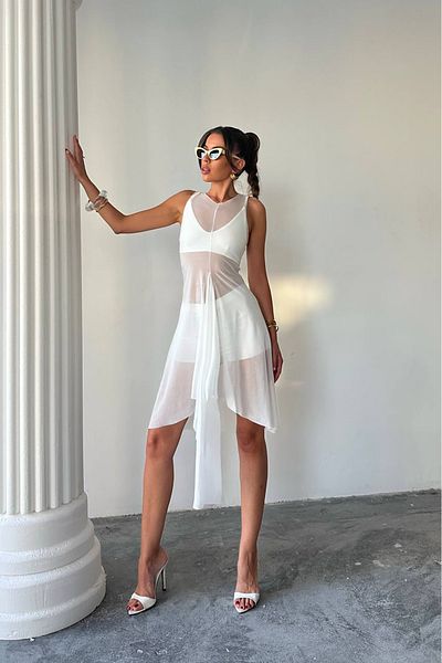 Neşeli Butik Women White Tulle Pareo Triple Suit Nbdf099