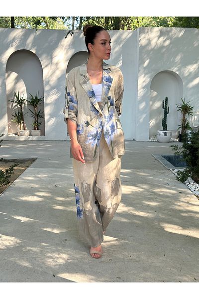 Butik Esra Kandemir Summer Linen Pants Jacket Set