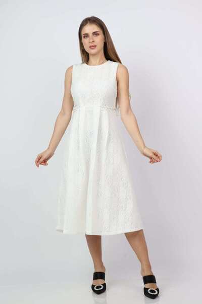 Nichii Embroidered Beaded Wide Midi Dress with No Sleeves