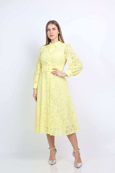 Nichii Long Sleeve Lace Midi Evening Dress with Buttons