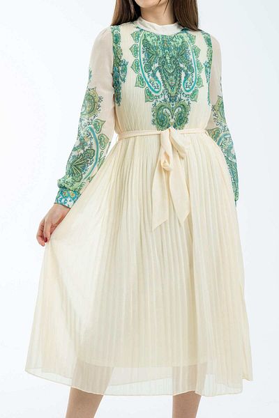 Nichii Long Sleeve Midi Dress with Waist Belt