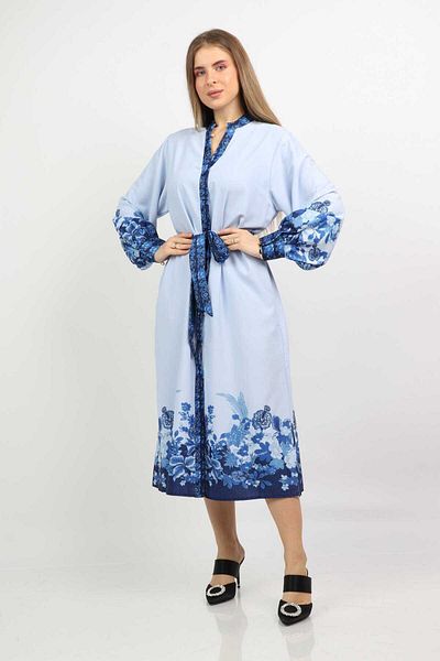 Nichii Floral Midi Dress with Bow Belt and Long Sleeves
