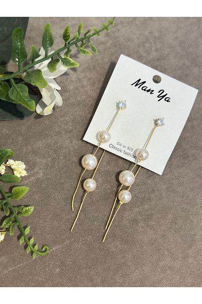 VİYA Gold Pearl Detailed Dangle Earrings
