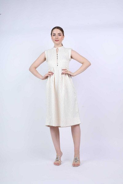 Nichii Button-Front Midi Cut Dress with Chest Opening