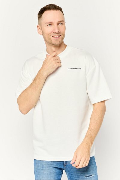 Core Elements Men Crew Neck Short Sleeve Brand Logo T-Shirts, Off White