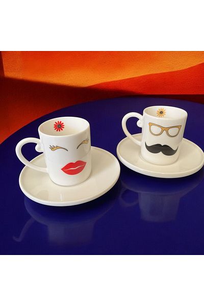 WPAWZ Set of 2 Porcelain Turkish Coffee Cups Special for Couples