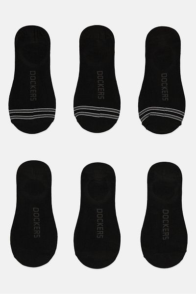 Dockers Men 6 Pairs Brand Logo Socks With Silicone Heel Grip, Black