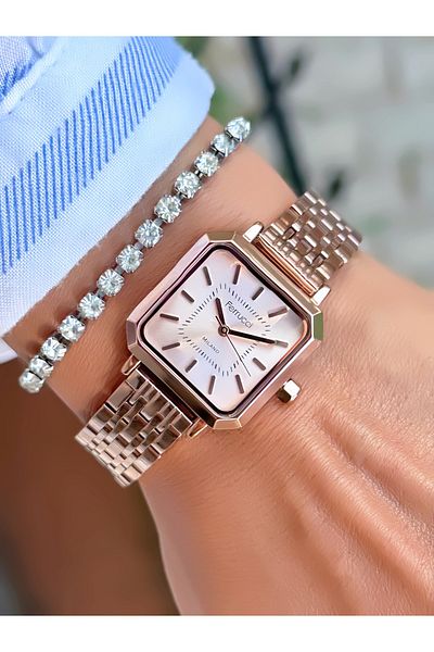 Ferrucci Steel Cord Square Case Women's Watch 3 Atm Waterproof 2 Years Mechanism Warranty