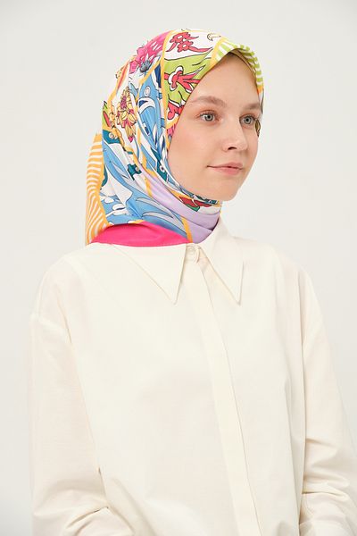 Madame Polo Ψηφιακό Φουλάρι Twil Πολύχρωμο 90x90 cm Αντιολισθητικό ύφασμα