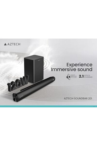 Aztech 2.1CH Soundbar with Wired Subwoofer 120W Bluetooth 5.3 Home Theater System
