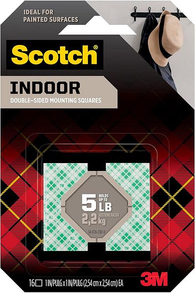 Scotch Mount Indoor Permanent Squares 1 in x 1 in (25.4mm x 25.4mm), 16 Squares/pack