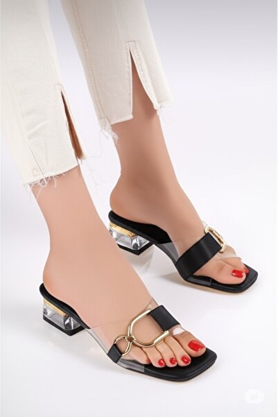 leopar by çetinay 314 Selora Gold Transparent Women's Heeled Shoes with Buckle and Heel Detail "Should Be One Size Larger"