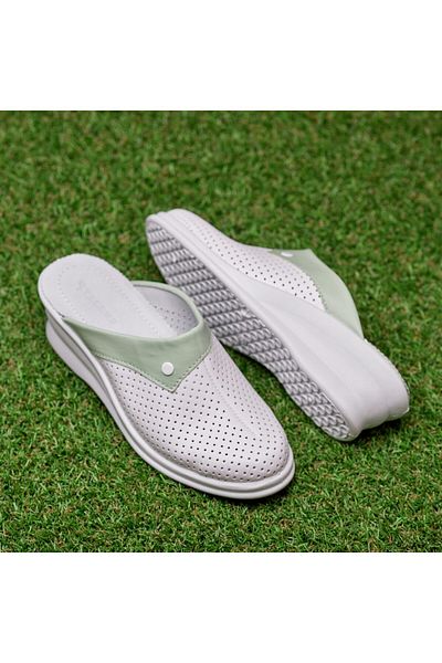 Tellus Tellus 50-08/06 leather medical clogs, White-Green - 37