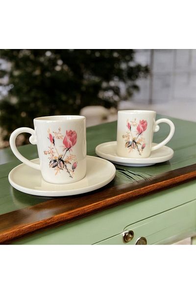 WPAWZ Flower Series Nova Gold Set of 2 Porcelain Coffee Cups