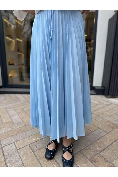 Venöve Brandi Women's Elastic Waist Pleated Skirt Blue