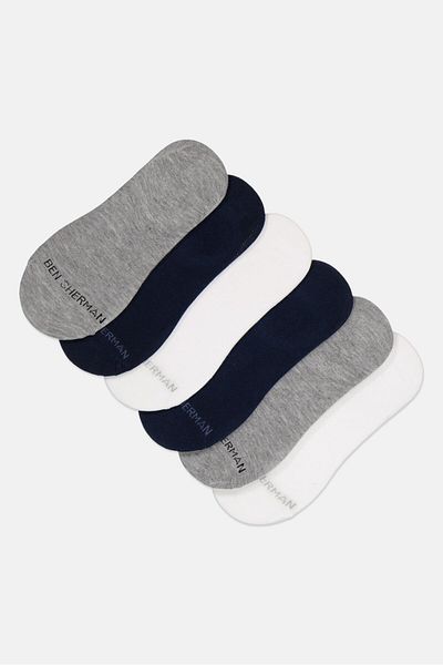 Ben Sherman Men 6 Pairs Brand Logo Silicone Heel Grip Socks, Multicolor