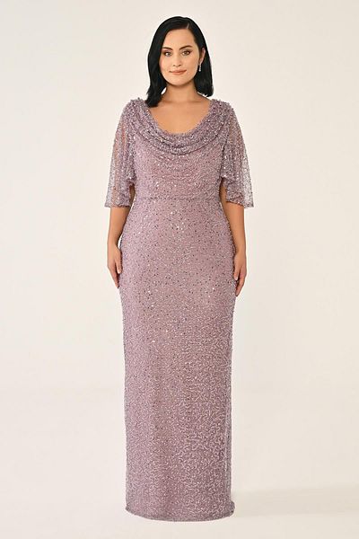 ALFABETA Women's Boat Neck Sequin Patterned Long Length Sleeves Tulle Detail Li̇la Evening & Graduation Dress Ab6903-Li̇