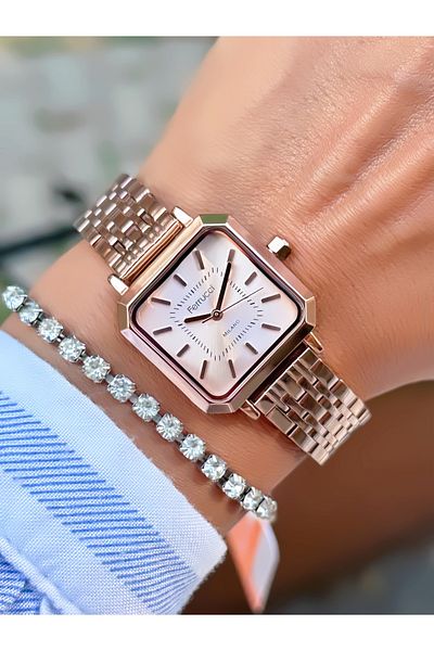 Ferrucci Steel Cord Square Case Women's Watch 3 Atm Waterproof 2 Years Mechanism Warranty