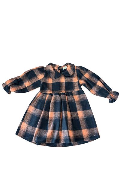 Kamex Rochie cu guler pentru bebeluși cu mâneci lungi cu volane cu model de zăpadă în carouri