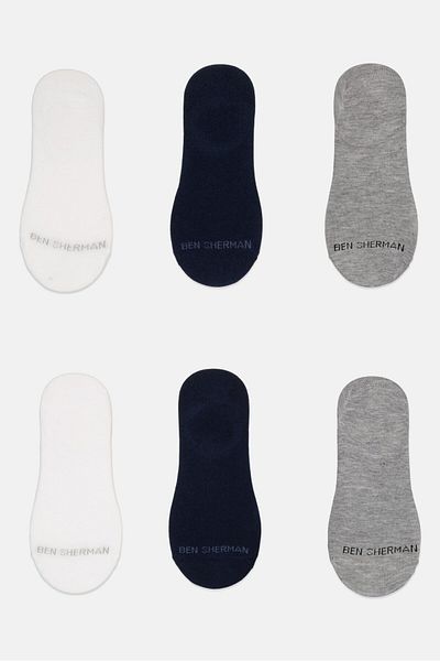 Ben Sherman Men 6 Pairs Brand Logo Silicone Heel Grip Socks, Multicolor