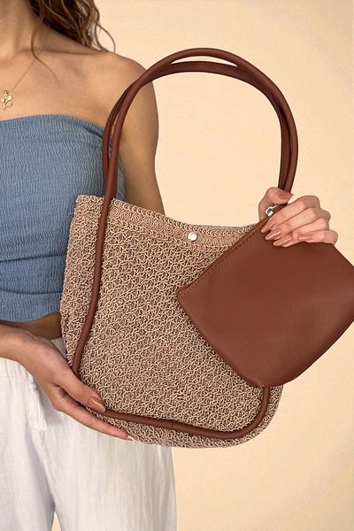 Classbag Women's Mink Natural Knitted Textured Puppy Bag Hanging Bag