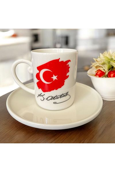 WPAWZ Set of 2 Porcelain Cups with Turkish Flag and Atatürk Signature