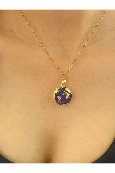 Gönülden Tasarım Blue Planet Tipped Women's Steel Necklace 24 cm