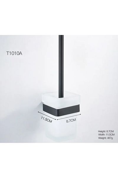 LUXXO Suport metalic negru mat cu perie de toaletă și vas de sticlă mată