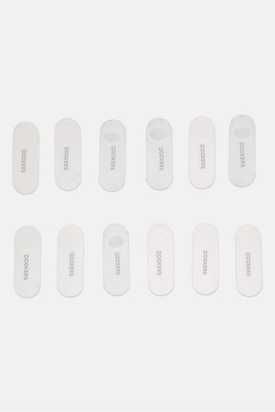 Dockers Men 12 Pairs Brand Logo Silicone Heel Grip Socks, White