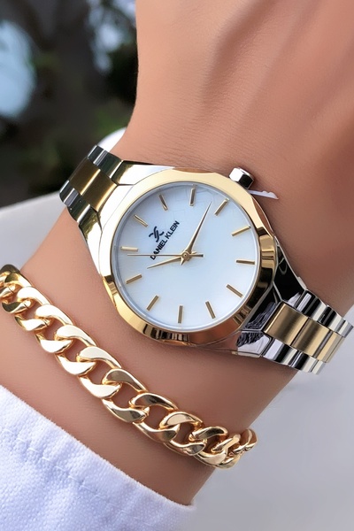 Daniel Klein Original Invoiced 2 Years Warranty Waterproof Gold Silver Two Color Women's Wristwatch with Bracelet Gift