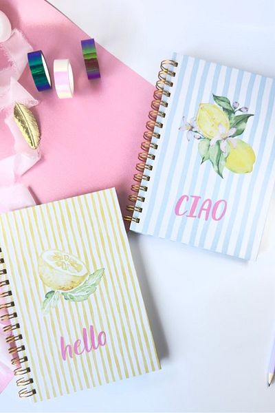 Martius Art A5 Set of 2 Hard Cover Spiral Notepad / School Notebook / Lined Hello / Checkered Ciao