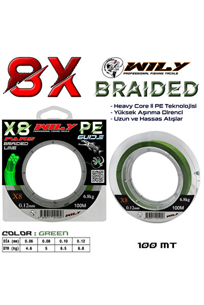 Wily 8-slojna LRF užad za pecanje, zelena, 100 m, zelena 0.06