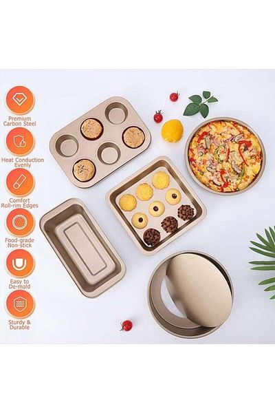 Saharaz 5 Peice Nonstick Bakeware Set,with food-grade Coating, oven and Dishwasher Safe,for Bakers Beginners