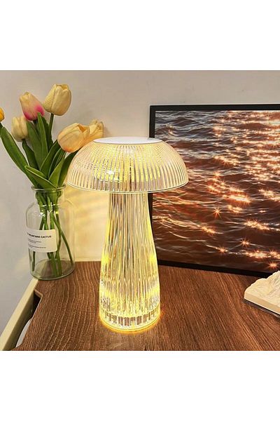 Andowl Table lamp, crystal mushroom style with RGB LED and transparent remote control