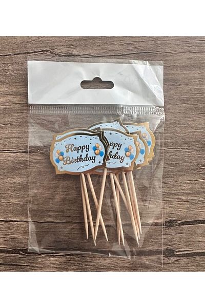 AKTEZ-EL 20 Gold Happy Birthday Themed Toothpicks