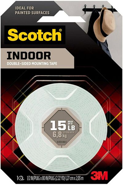 Scotch Indoor Mounting Tape, 1/2-In X 75-In, White, 1-Roll