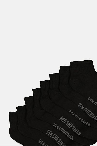 Ben Sherman Men 8 Pairs Brand Logo Breatheable Mesh Socks, Black